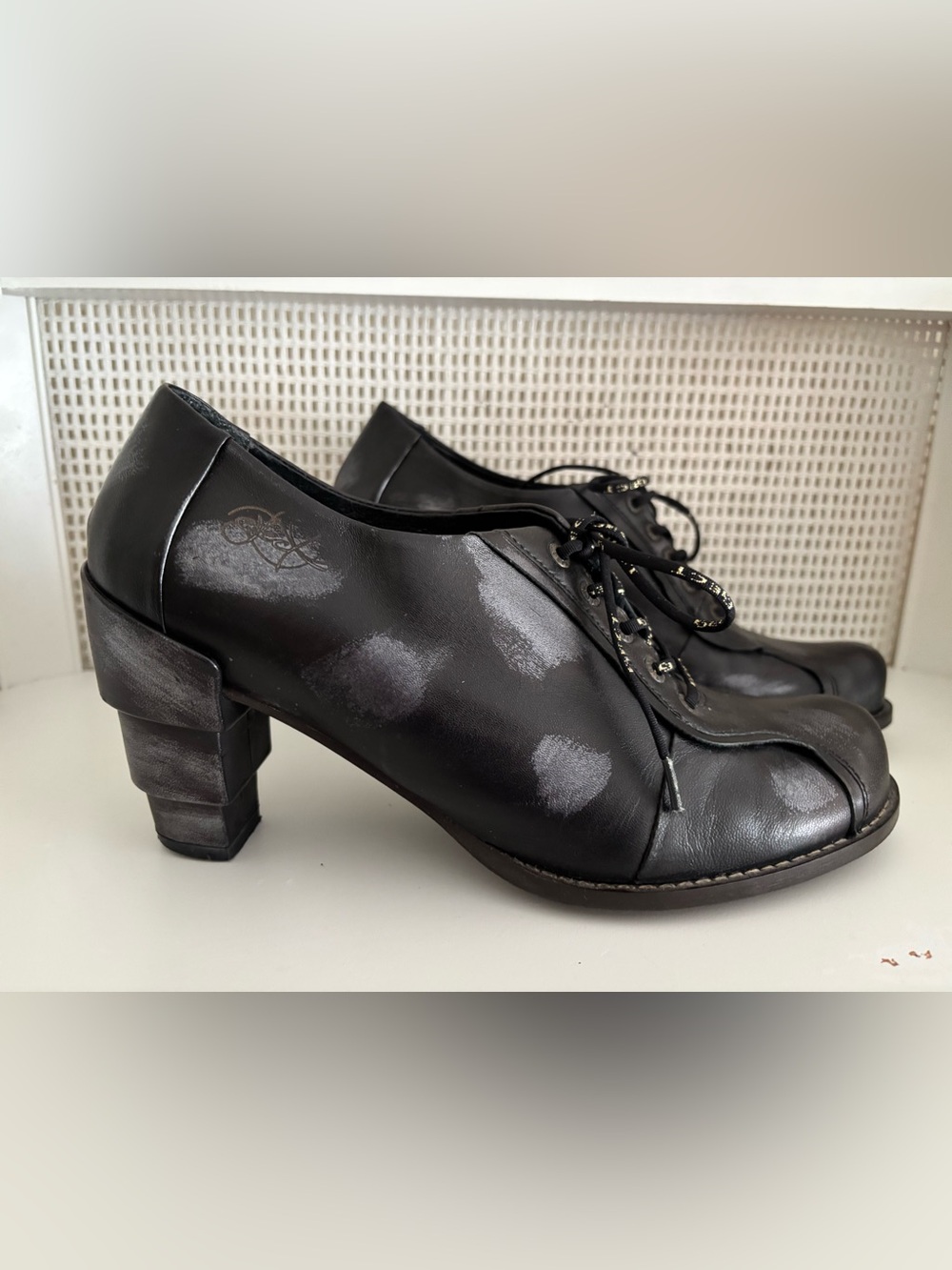 EJECT Handcrafted Black Leather Lace-Up Designer Heels Made in Portugal Like New
